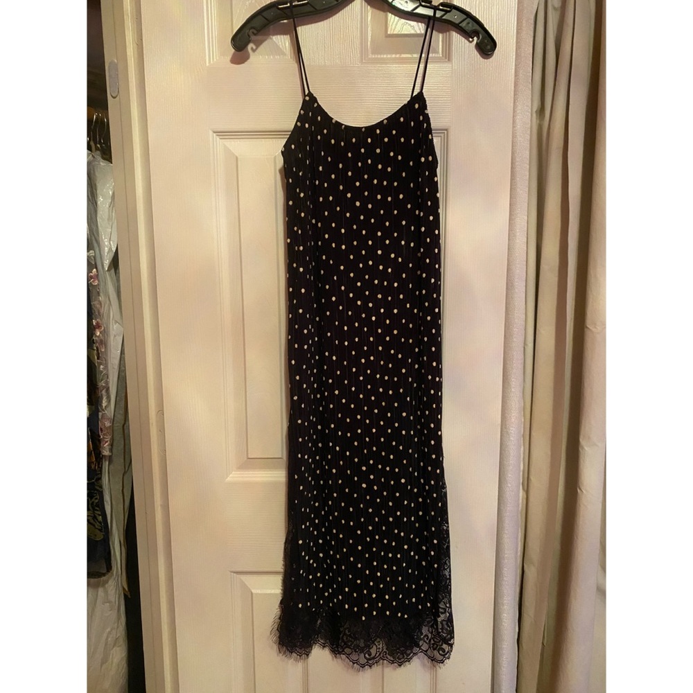 Black lace polka dot midi dress